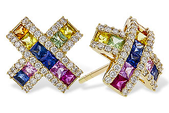 H320-57579: EARRINGS 1.00 MULTI-COLOR SAPPH 1.38 TGW